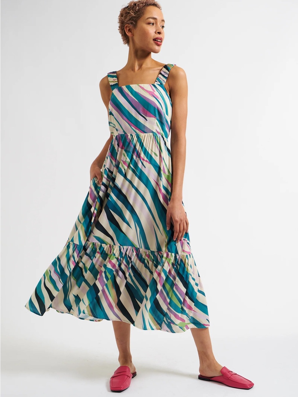 Louche Jema Diagonal Wave Print Midi Dress - Size 4